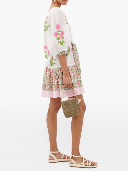 Juliet Dunn Off-the-shoulder Floral Print Cotton Dress Pink White - 30% Off Sale