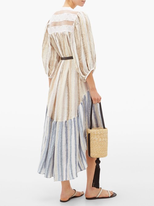 Love Binetti Only Yesterday Waterfall-hem Striped Cotton Dress Blue Stripe - 60% Off Sale