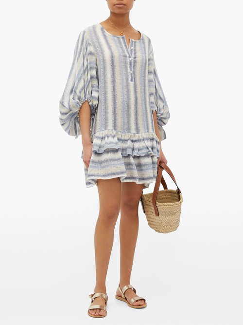 Love Binetti Only Yesterday Striped Cotton Mini Dress Blue Stripe - 70% Off Sale
