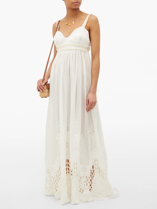 Love Binetti Esperanza Satin-bodice Cotton Maxi Dress Ivory - 70% Off Sale