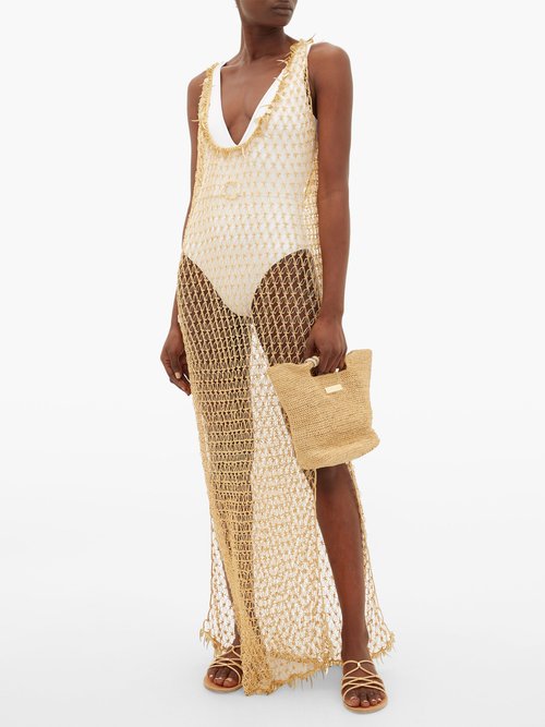 My Beachy Side Orpul Beaded Crochet Maxi Dress Gold - 50% Off Sale