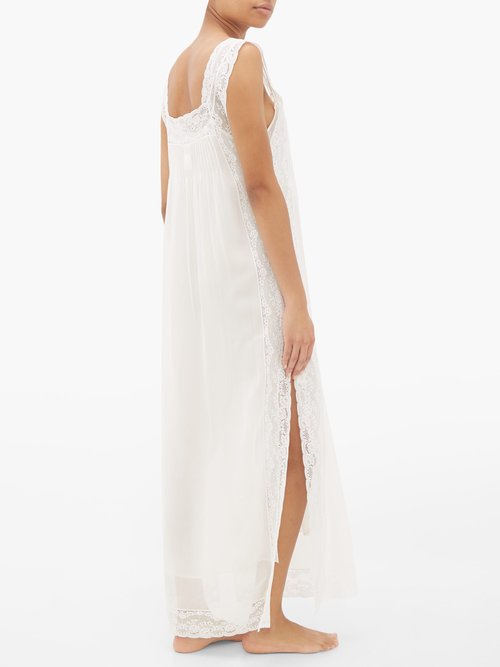 Loretta Caponi Fiocchini Lace-trimmed Silk-georgette Nightdress White - 60% Off Sale