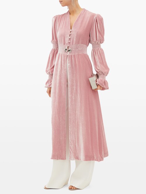 Loretta Caponi Grace Slit-front Crystal-embellished Midi Dress Pink - 60% Off Sale
