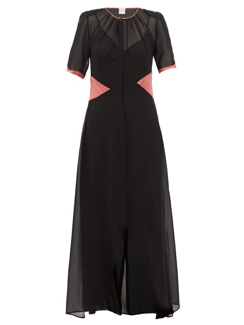 Buy Loretta Caponi - Lili Satin-trimmed Silk-georgette Dress Black Pink online - shop best Loretta Caponi clothing sales