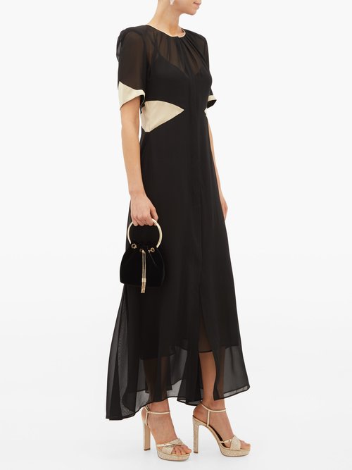 Loretta Caponi Lili Satin-trimmed Silk-georgette Dress Black Beige - 30% Off Sale