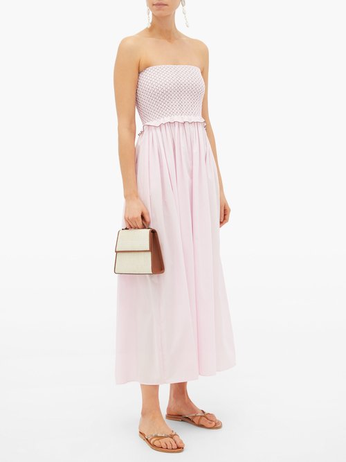 Loretta Caponi Luisa Smocked Cotton Dress Pink Multi - 40% Off Sale