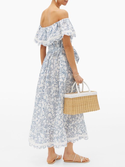 Marysia Lemnos Ruffled Broderie-anglaise Cotton Dress Blue Print - 50% Off Sale
