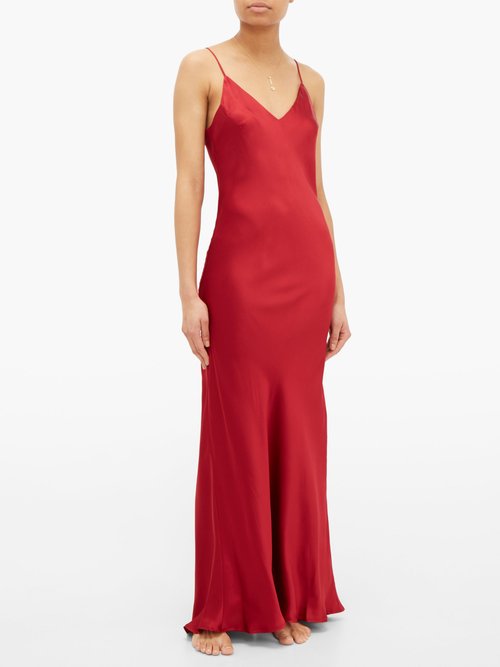 Pour Les Femmes V-back Silk-satin Slip Nightdress Dark Red – 50% Off Sale
