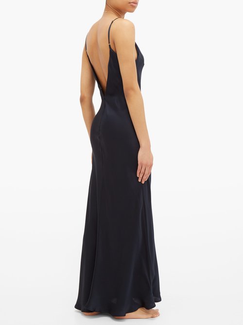 Pour Les Femmes V-back Silk-satin Slip Nightdress Navy - 30% Off Sale