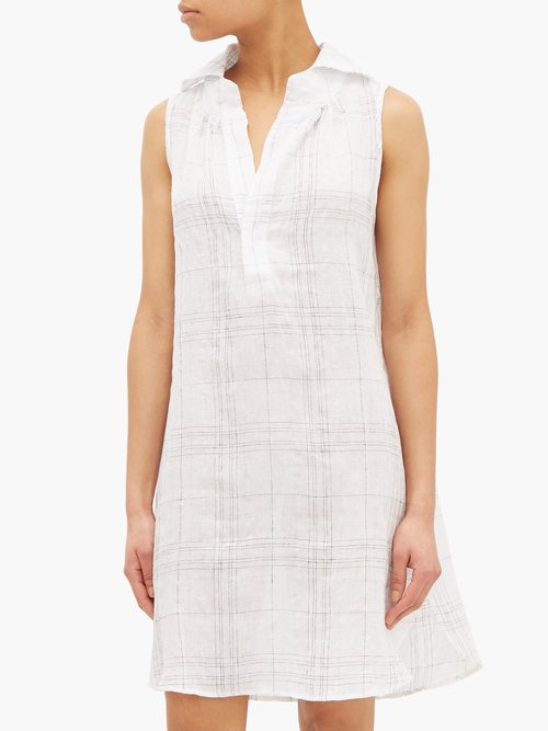 Pour Les Femmes Checked Linen-blend Nightdress White Print – 40% Off Sale
