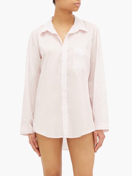 Pour Les Femmes Crochet-insert Cotton-voile Nightshirt Pink - 50% Off Sale