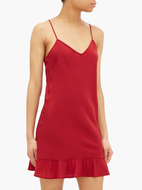 Pour Les Femmes Ruffled-hem Silk Crepe De Chine Slip Dress Dark Red - 40% Off Sale