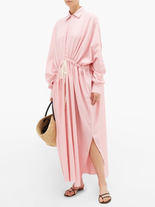 Marrakshi Life Diagonal-waist Cotton-blend Shirt Dress Pink