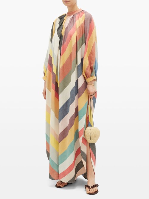 Buy Marrakshi Life Touareg Chevron-striped Cotton-blend Maxi Dress Multi Stripe online - shop best Marrakshi Life clothing sales