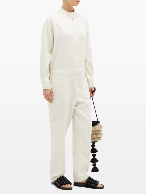 Buy Marrakshi Life Patch-pocket Cotton-blend Boiler Suit Ivory online - shop best Marrakshi Life jumpsuits