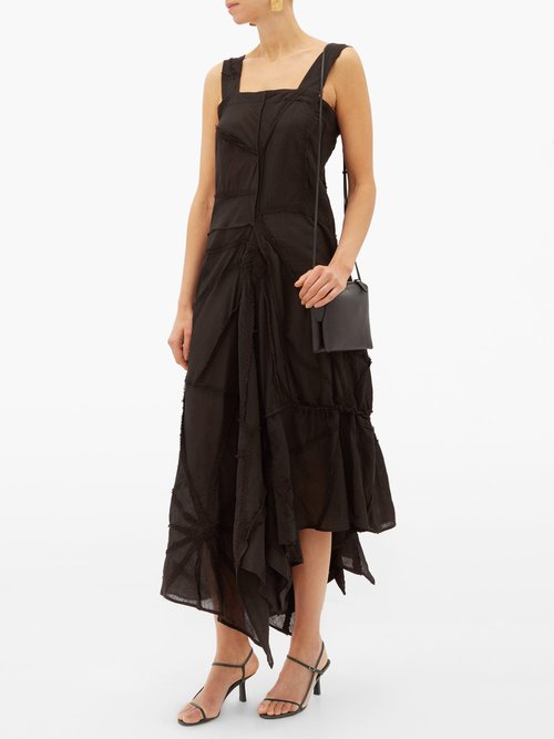 By Walid Manal Asymmetric Patchwork-cotton Dress Black - 70% Off Sale