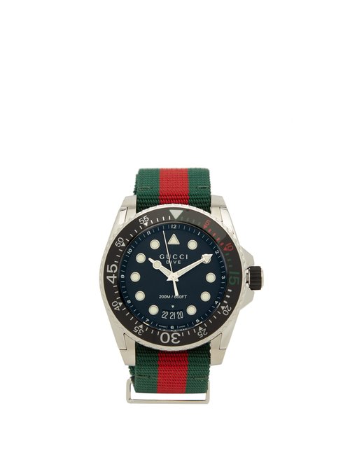 Gucci - Dive Web-striped Stainless-steel Watch - Mens - Multi