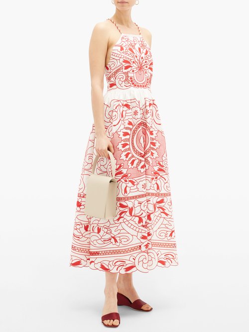 REDValentino Floral-embroidered Cotton-poplin Midi Dress White – 60% Off Sale