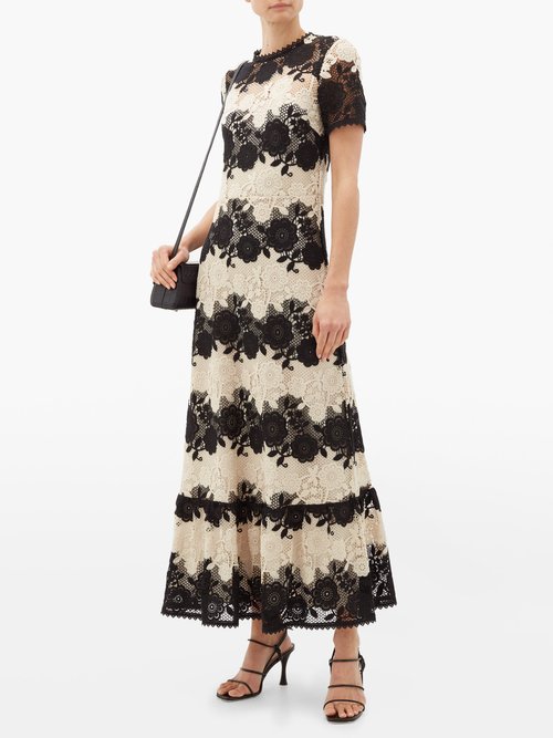 REDValentino Bi-colour Floral-macramé Dress Black White - 60% Off Sale