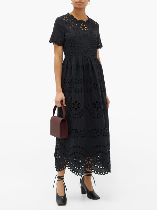 REDValentino Broderie-anglaise Cotton-poplin Maxi Dress Black – 40% Off Sale