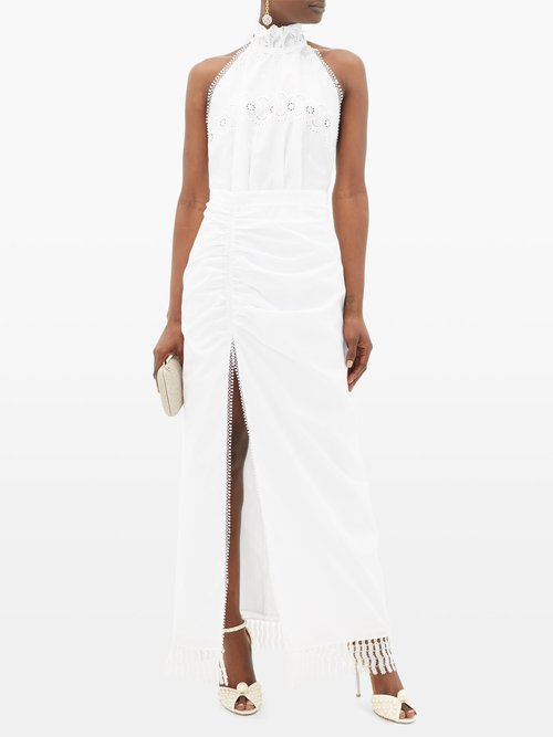 Raquel Diniz Constance Embroidered Cotton-poplin Maxi Dress White - 60% Off Sale