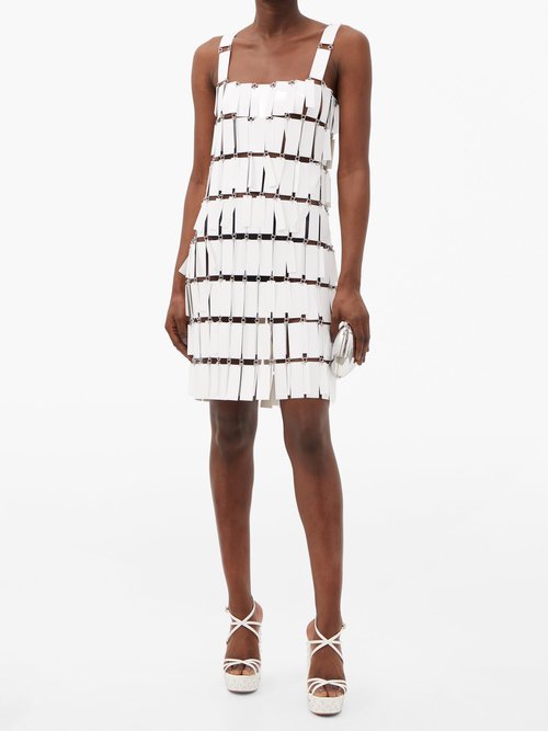 Paco Rabanne Fringed-paillette Chainmail Mini Dress White