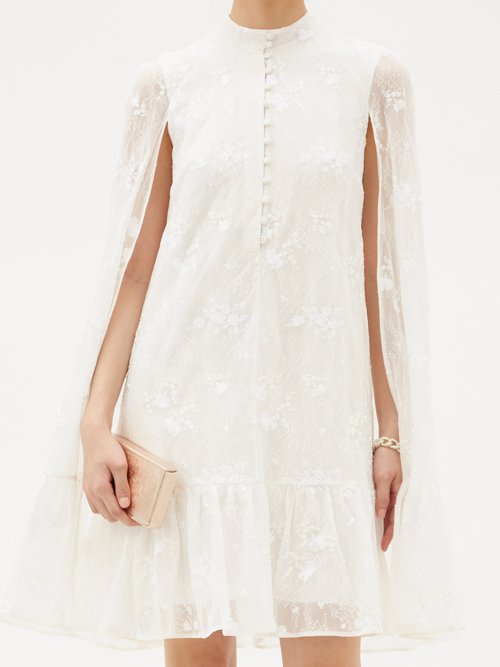 Erdem Constantine Embroidered-cape Mini Dress White