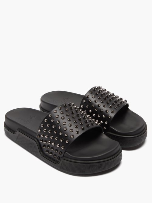 Christian Louboutin Men's Pool Fun Spiked Leather Slide Sandals In 