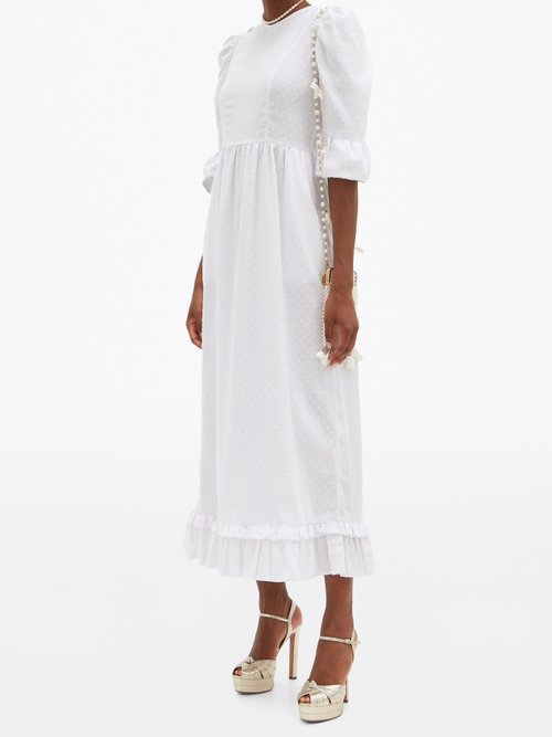 Batsheva Ruffled Cotton Swiss-dot Maxi Dress White