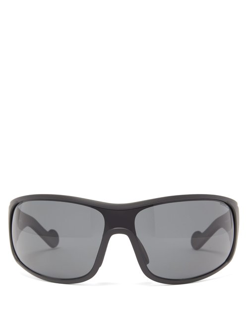 Moncler - Logo-stripe Acetate Cycle Sunglasses - Mens - Black