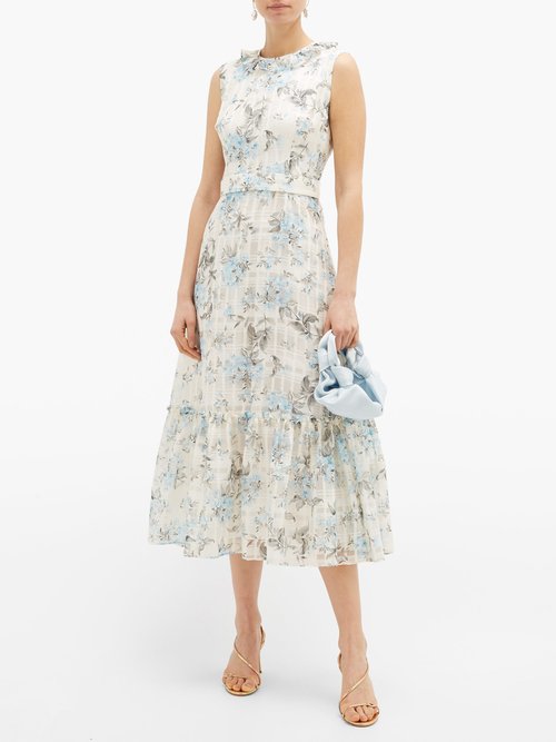 Goat July Floral-print Cotton-blend Organza Dress Light Blue – 50% Off Sale