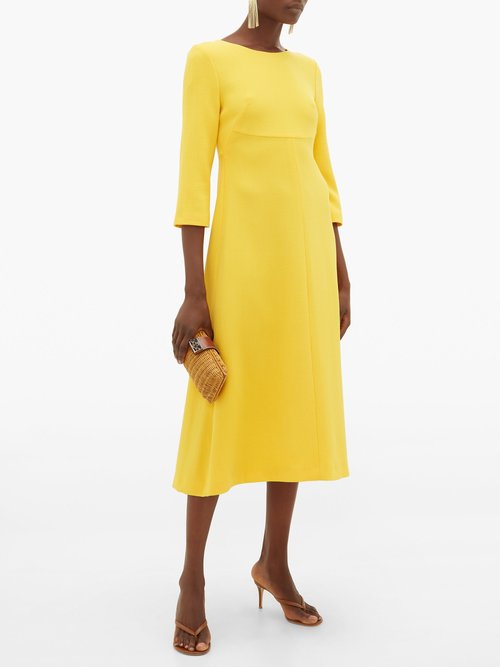 Goat Happy Wool-crepe A-line Midi Dress Yellow - 50% Off Sale