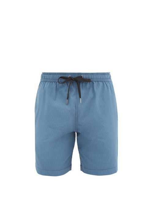 Onia - Calder Striped Seersucker Swim Shorts - Mens - Blue Multi
