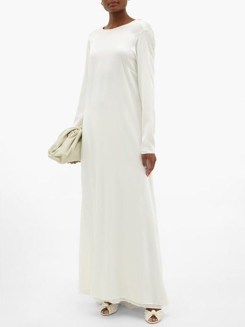 Albus Lumen Draped-back Cotton-blend Satin Gown White
