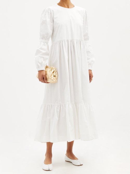 Molly Goddard Evangeline Tiered Cotton-poplin Midi Dress White