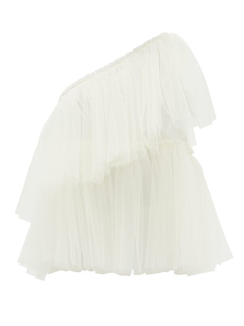 Molly Goddard - Gracie One-shoulder Tiered Tulle Top Ivory