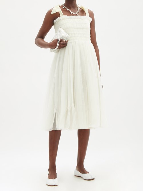 Molly Goddard Griffith Hand-smocked Tulle Dress Ivory