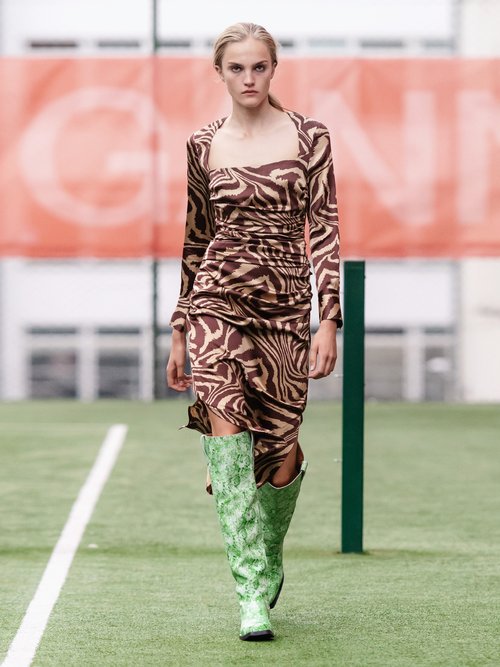 Ganni Tiger-print Silk-blend Charmeuse Midi Dress Multi - 60% Off Sale