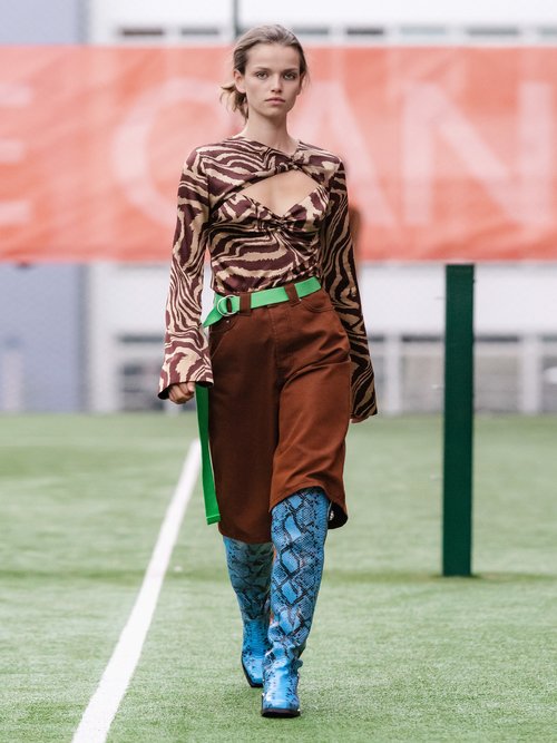 Ganni Asymmetric Tiger-print Silk-blend Blouse Multi - 60% Off Sale