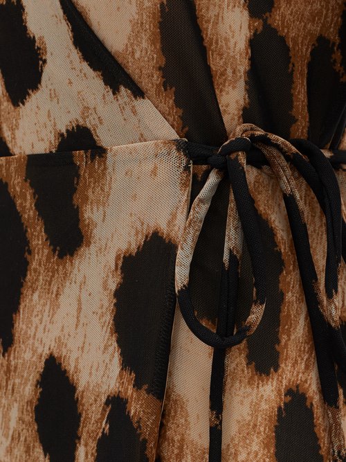 Ganni Leopard-print Wrap Mesh Dress Leopard - 60% Off Sale