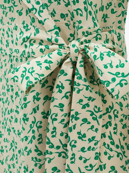 Ganni Blouson-sleeve Floral-print Crepe Wrap Dress Cream Print - 40% Off Sale
