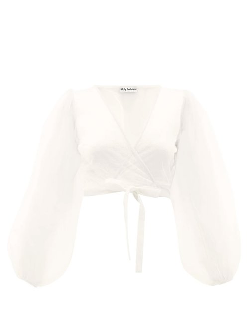 Molly Goddard - Ottilie Cropped Tulle Wrap Top Ivory