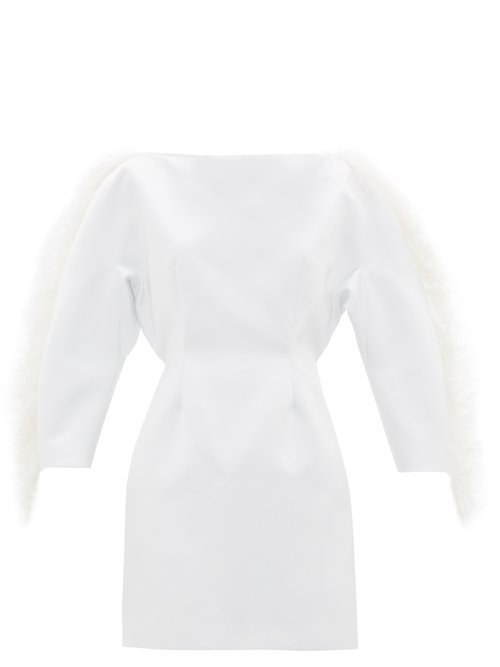 Christopher Kane – Feather-trimmed Duchess-satin Mini Dress White