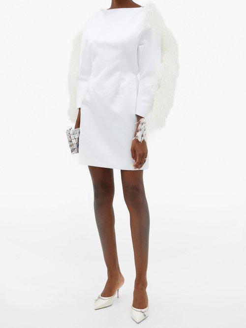 Christopher Kane Feather-trimmed Duchess-satin Mini Dress White