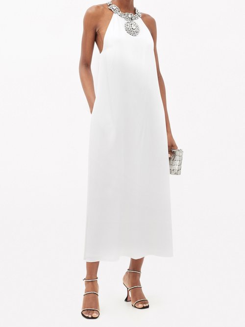 Buy Christopher Kane Crystal-embellished Draped Satin Dress White online - shop best Christopher Kane clothing sales