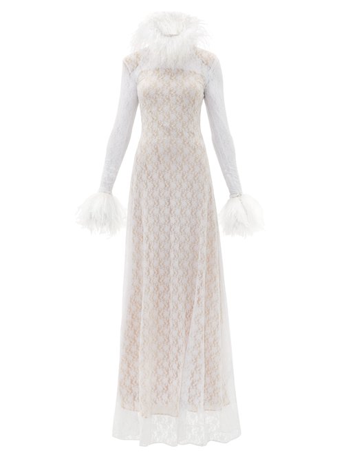 Buy Christopher Kane - Feather-trimmed Chantilly-lace Gown White online - shop best Christopher Kane clothing sales