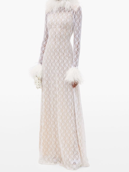 Christopher Kane Feather-trimmed Chantilly-lace Gown White