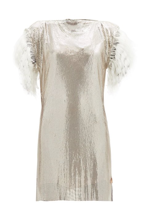 Christopher Kane – Feather-trim Chainmail Mini Dress Silver