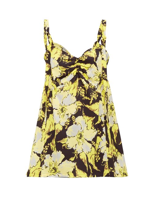 Colville - Shirred Floral-print Crepe Camisole Yellow
