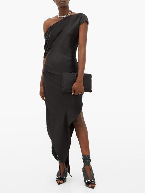 Art School Dagger Asymmetric Silk-satin Dress Black – 70% Off Sale